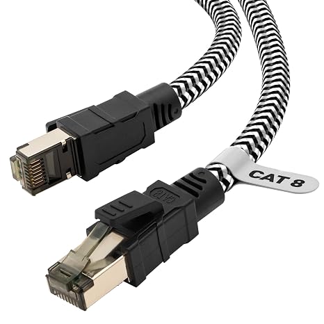 Ethernet Cable, Cat 8 Internet cable,3M Nylon Weaving Lan Cable,40Gbps 2000MHz High Speed Network Cable,S/FTP Copper Wires Shielded and Nickel Plated Rj45 Connector for Ps5/Laptop/Router/Game/Modem
