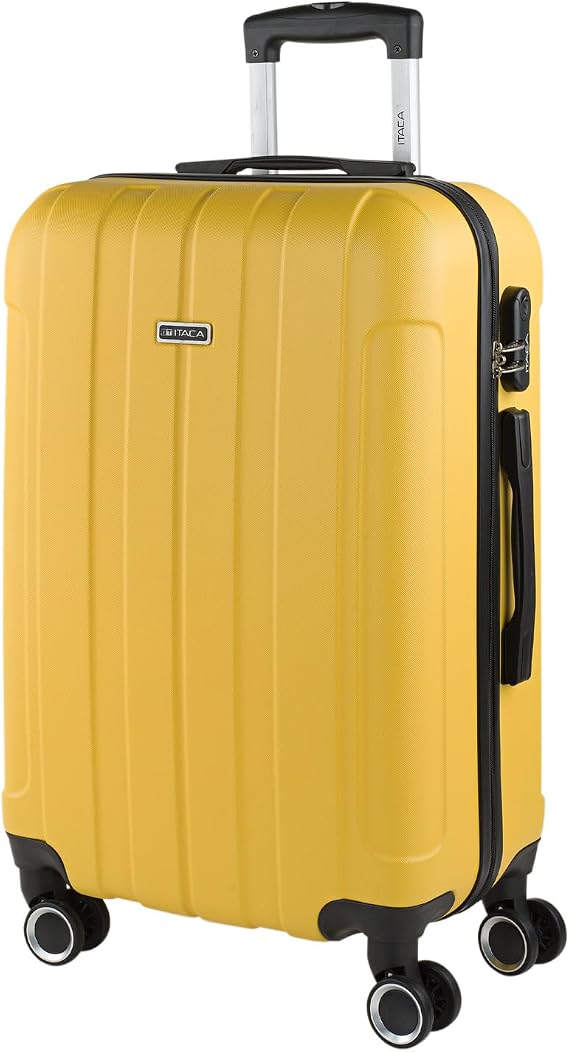 ITACA - Medium Suitcase with 4 Swivel Wheels for Long Trips, Ideal as Large Travel Suitcases 23 Kilos and Medium Durable Travel Suitcase, Yellow