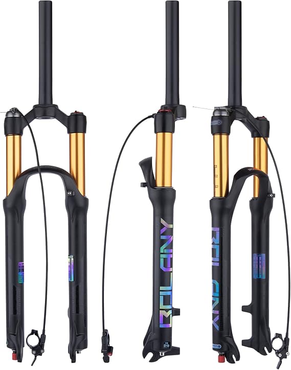 BOLANY 26/27.5/29 MTB Bike Air Suspension Fork Shock Absorber Rebound Adjustment 1 1/8 Straight Tube QR 9mm Travel 100mm Manual/Remote Locking Fit Mountain/Road Bike
