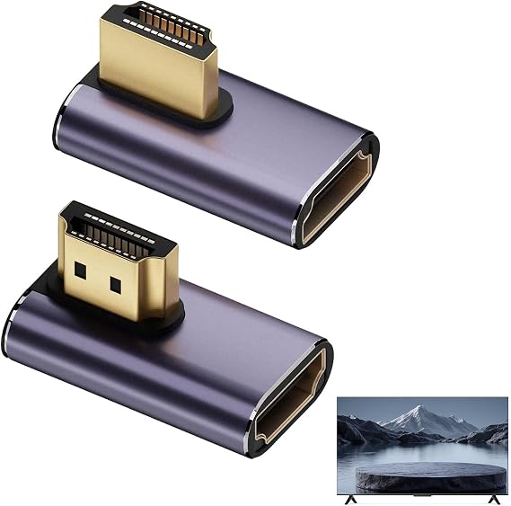 2 Pack 8k Right Angle Hdmi Adapter,48Gbps Uhd HDMI 2.1 Male to Female Extender Connector,Hdmi 90 Degree Adapter Supports 8K@60Hz 4K@120Hz,90 Degree Hdmi Compatible with HDTV Laptop Computer TV