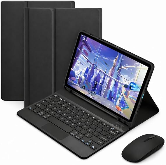 Microcase Samsung Galaxy Tab A11 Plus 11 inch Tablet Uyumlu Bluetooth Touchpad Klavye+Bluetooth Mouse+Standlı Kılıf-BKK7 (Kırmızı)