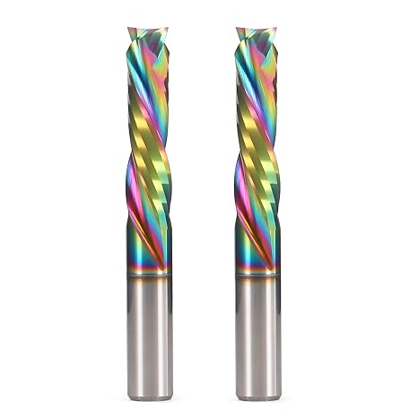 Spiral Router Bits Up Down Compression Bit with DLC Coating, 1/4 inch Cutting Diameter, 1" Cutting Length,1/4 inch Shank Solid Carbide CNC End Mill for Wood Carving Engraving Grinding Grooving (2)
