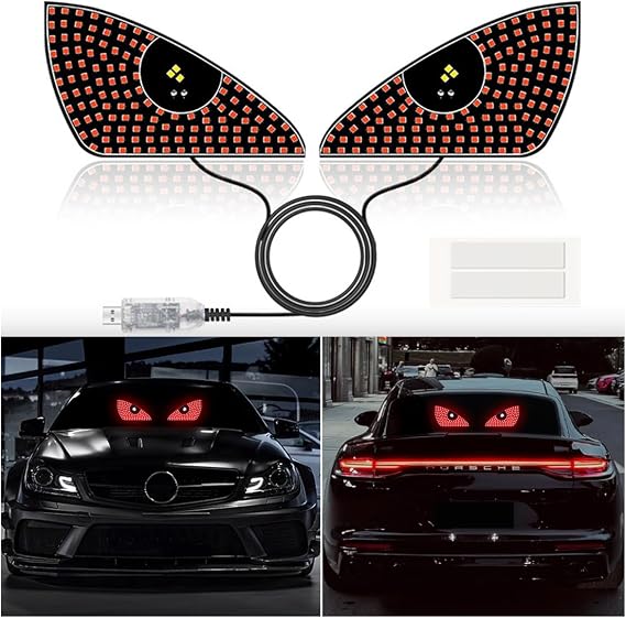 Devil Eyes Light for Cars,Dynamic Devil Eyes Led Car Lights,Devil Eyes Light for Car Windshield,USB Plug & Play Car Eyes LED Light with 12 Modes,Eye Signal Light for Car (Red)
