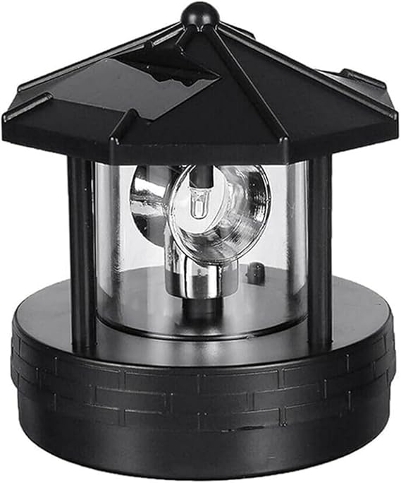 Solar LED Rotating Lighthouse, 360 Degree Rotating Lamp, Waterproof Street Light LED Solar Garden Lights, Decorative Lamp for Garden, Lawn, Patio (Black) [Energy Class D]