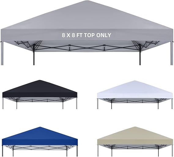 8x8 Canopy Replacement Top Only,Waterproof Pop Up Canopy Tent Top Replacement Cover Roof with Windproof Ropes for Straight Leg Frame, 420D Polyester for Outdoor Garden Pavilion Sun Shade(Gray)