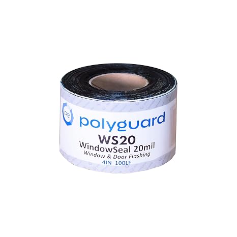 Poly Wall WindowSeal Window Flashing Tape, 4"x100', 20mil Thickness. Waterproof, Self Adhering & Self Sealing. Strip in or Flash Straight Window Frames, Door Frames, Other Construction Seams