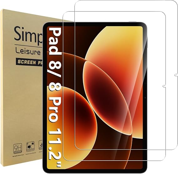 Simpeak 2 Pack Screen Protector Compatible with Xiaomi Pad 8/8 Pro/7/7 Pro 11.2", Tempered Glass Compatible with Xiaomi Pad 8/8 Pro/7/7 Pro 11.2",[9H Hardness][Bubble Free]