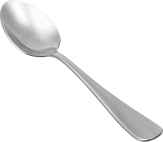 Amazon Basics Stainless Steel Dishwasher Safe Round Edge Kitchen Spoons Large Spoons 8" Pack of 12, Silver