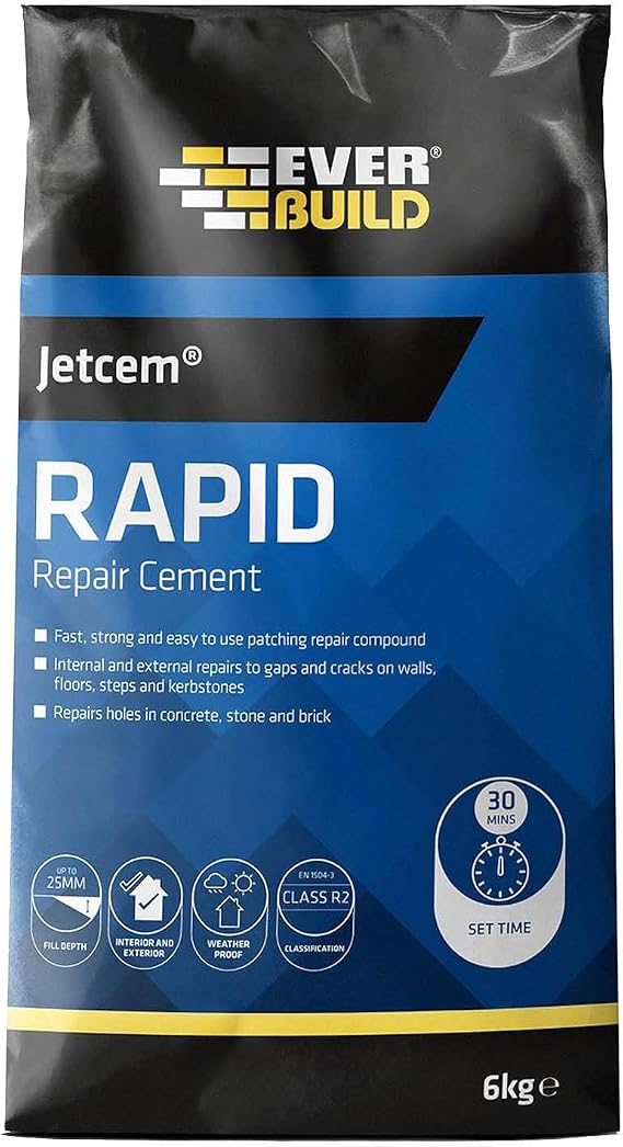 Everbuild – Jetcem Rapid Set Cement – Internal And External Use – Ideal For Repairing Cement – Easy Mix Formula – Fast-Setting – Grey – 6kg Bag