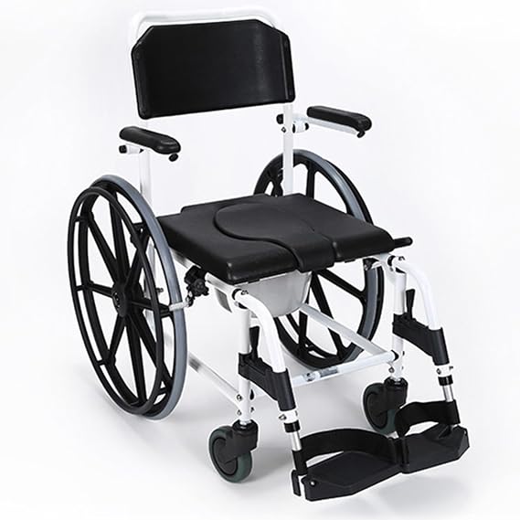 Commode Shower Chair, Self-Propelled Wheelchair, 4-in-1 Padded Toilet Seat, Adjustable Armrest, Movable Footrest, Non-Slip Safety for Elderly and Disabled Assistance