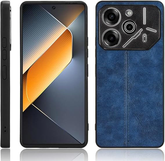Case Compatible with Tecno Pova 6 Pro 5G [PU Leather texture][PU+PC+TPU] 3 in 1 Camera Protection Cover Blue