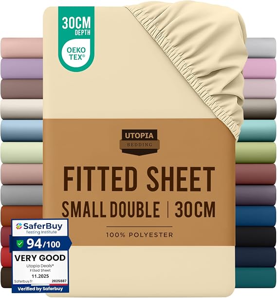 Utopia Bedding Small Double Fitted Sheet, Beige, Deep Pocket 30cm (12")