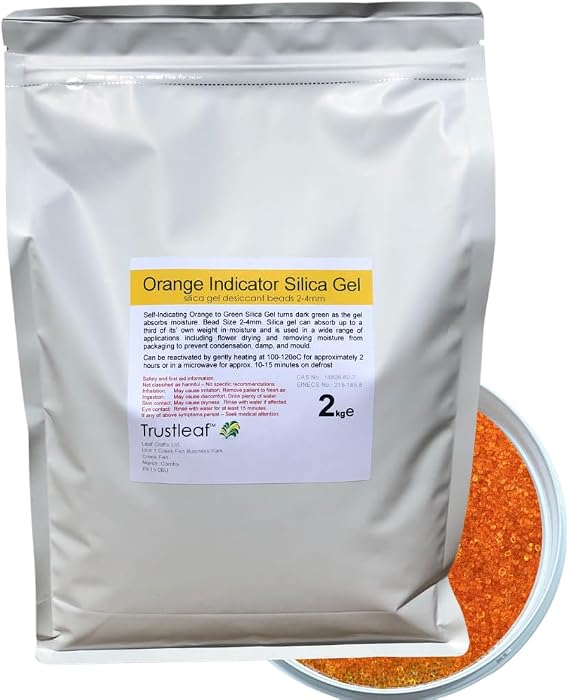 2kg, 4.4lbs Bag Orange Indicator Silica Gel Desiccant 2-4mm Beads - Dehumidify - Flower Drying - 3D Printing - Storage