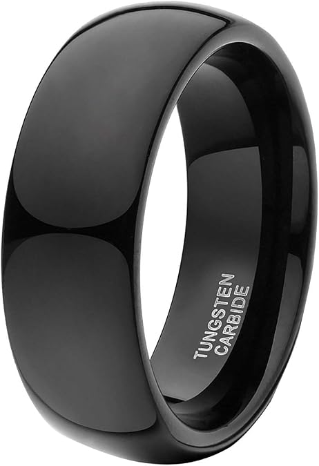 8mm ブラック タングステンリング メンズ レディース ドーム型 高光沢 快適フィット 結婚指輪 サイズ5～14 ブラック