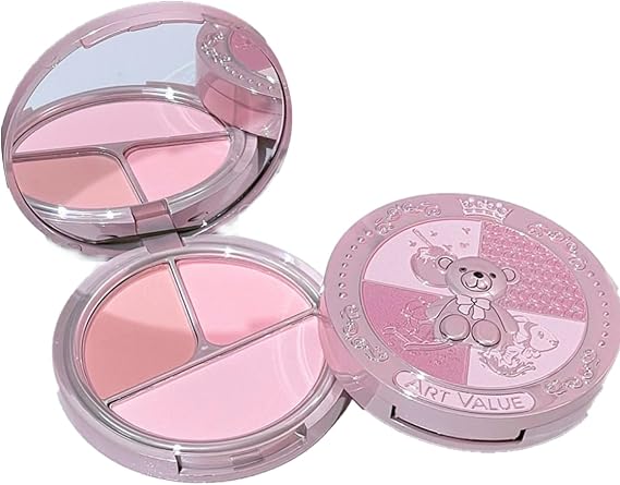 3-in-1 Blush Powder Palette, Rose Coral Rosewood, Pink Blush Natural blushers for cheeks make up peach coral pink matte (01#)