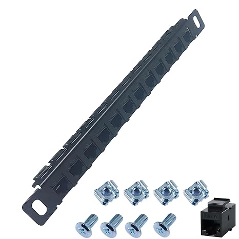 12-Port Cat6 Patch Panel, 0.5U for 10 Inch Rack