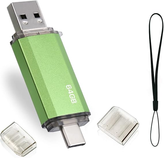 Type C USB Stick 64 GB OTG USB C Memory Stick 64 GB 2-in-1 Type C Flash Drive 64 GB Mini Memory Stick External Pen Drive for MacBook Pro Android Mobile Phone Pad Laptop and Computer (Green)