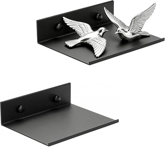 Z metnal 2 Pack Small Floating Shelves for Wall, 6 Inch Black Aluminum Wall Mounted Shelves, Small Black Shelf Display Rack Spice Rack for Bathroom Kitchen Bedroom Living Room, Mini Decor Shelf