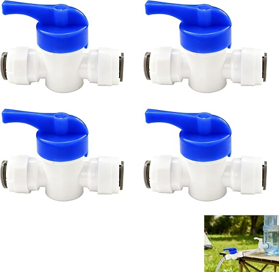4 Pack RO 1/4" Shut Off Valve, Reverse Osmosis Valve Inline Isolation for RO Water Filter System Quick Connect Ball Compatible with Fridge Freezer Coffee Machine Ice Maker Aquarium Beverage Dispenser