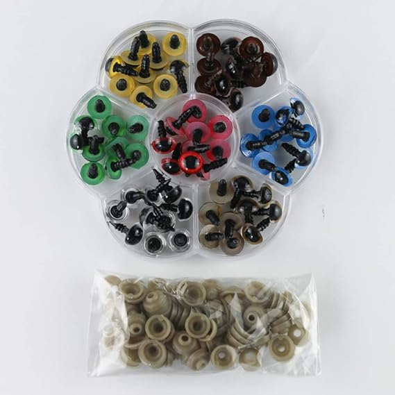AKOAK 安全目70個、10mmクラフトドールアイ、色付きプラスチックかぎ針編みの目、ぬいぐるみ、DIYパペット、クマのぬいぐるみ、お人形作り用品
