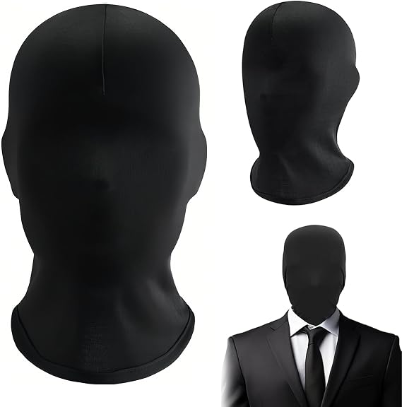2 Pcs Black Full Face Mask, Unisex Halloween Faceless Mask, Full Head Cover Polyester Masks, Morph Face Cover, for Halloween, Cosplay, Party, Carnival Night Role Playing