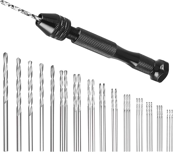 Linkstyle 31PCS Hand Drill Bit Set with 0.5-3mm Precision Pin Vice Drill, Micro Twist Drill Bits for Delicate Manual Work Electronic Assembling Model Making Woodworking Jewelry DIY