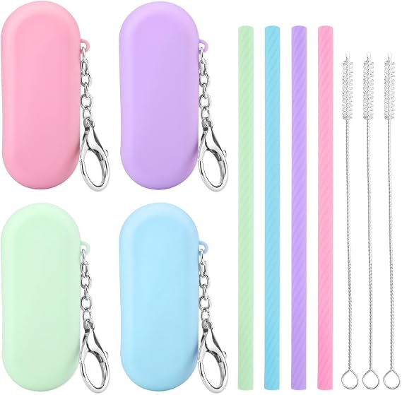 cobee 4 Sets Reusable Silicone Straws Kit, Foldable Drinking Straws