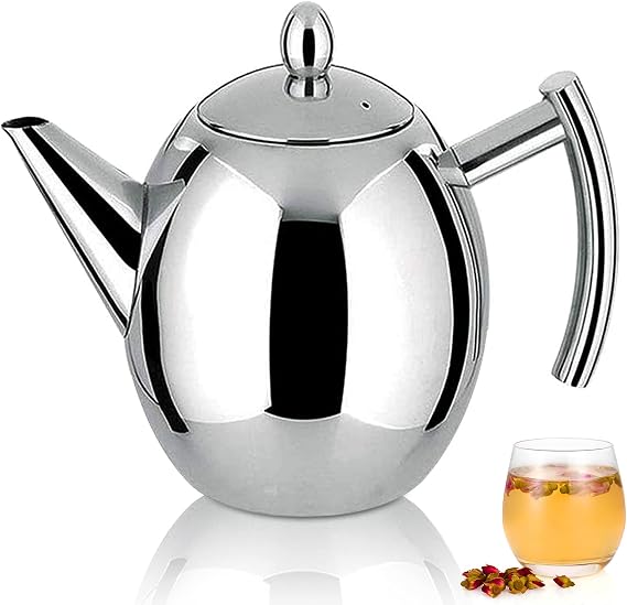 Stainless Steel Teapot with Infuser 1L Stainless Steel Teapot 1L Moroccan Teapot Kettle with Removable Filter Heat Resistant for Tea Coffee