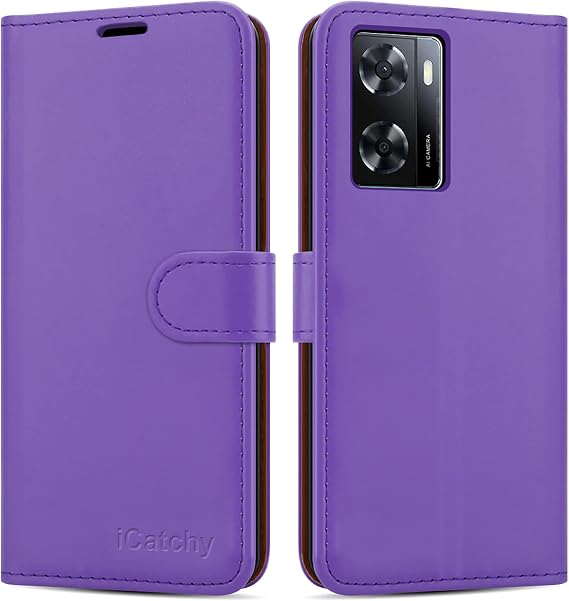 iCatchy for Oppo A57 Case Leather Wallet Book Flip Folio Stand View Cover with Card Slots and Kickstand for Oppo A57 Phone (Lilac)