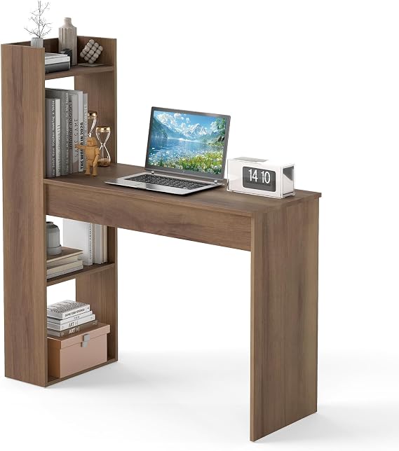 COSTWAY Computer Desk with Storage Shelves (Knotty Oak, 110 x 40 x 121cm)