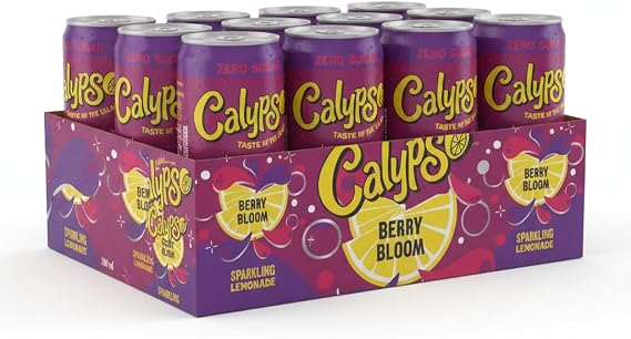 Calypso Sparkling Lemonade 330ml Cans – Zero Sugar, Refreshing Carbonated Lemon Drink, Light & Crisp Flavour (Pack of 12, Berry Bloom)