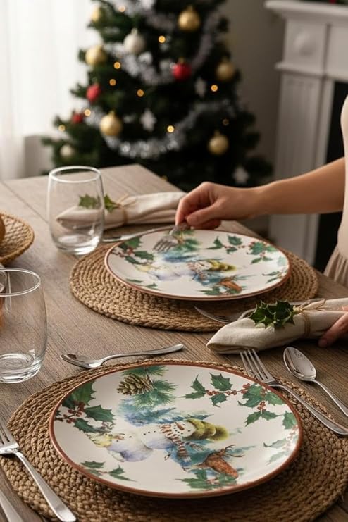 2 Parça Yılbaşı Konsept Seramik Servis Tabağı 25cm Kardan Adam