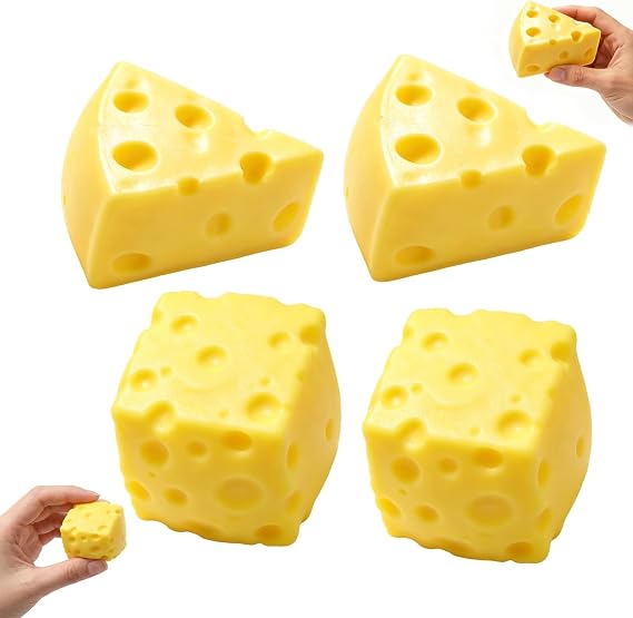4pcs Cheese Squishy, Cheese Stress Relief Block Set, Cheese Shaped Stress Cube, Square Cheese Block for Relaxation and Focus, Compact Design for Desk