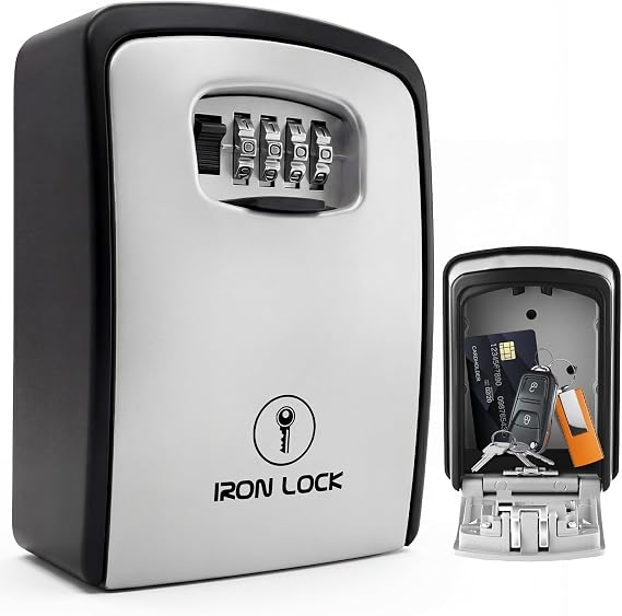 Iron Lock XXL Key Lock Box - Wall Mount, 4 Digit Combination, Waterproof, Grey