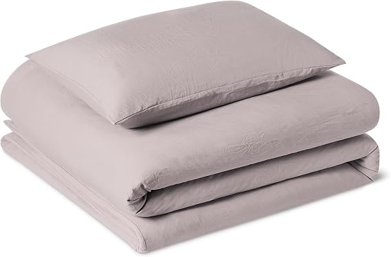 Amazon Basics 2-Piece Brushed Microfibre Single Duvet Cover Set, Extra Soft Bedding, Relaxed Lived-In Look with Natural Creases, No Ironing Required, 135 x 200 cm & 1 Pillowcase 50 x 80 cm, Purple