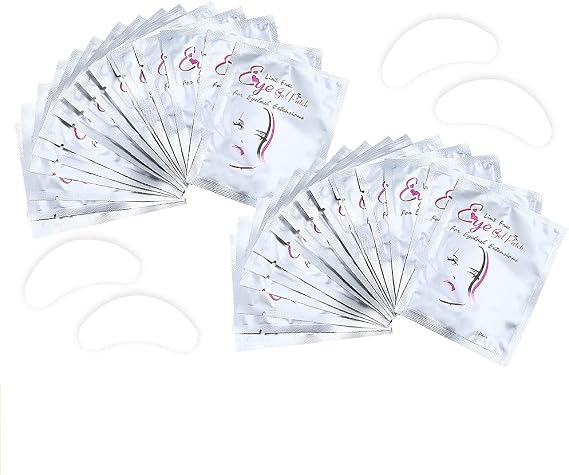 Eye Gel Pads, Lint Free Eyelash Patches, 100 Pairs Under Eye Gel Masks for Pro Salon and Individual Eyelash Extension (Silver)