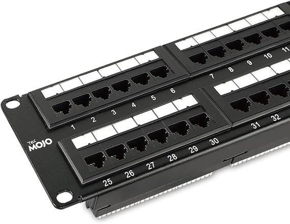 Tecmojo 48 Port Patch Panel, Cat 6 Patch Panel, 2U Patch Panel, Network Patch Panel for Network Switch, Unshielded Patch Panel for 19" Rackmount Devices, 10G Support, UL Listed