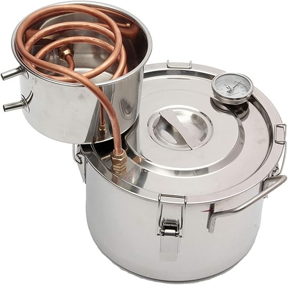 Moonshine still, alcohol water distiller, two stainless steel pots with built-in thermometer, 6l/1.5gal