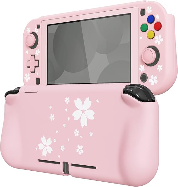 PlayVital ZealProtect Protective Case for Nintendo Switch Lite, Hard Shell Ergonomic Grip Cover for Switch Lite w/Screen Protector & Thumb Grip Caps & Button Caps - Cherry Blossoms Petals