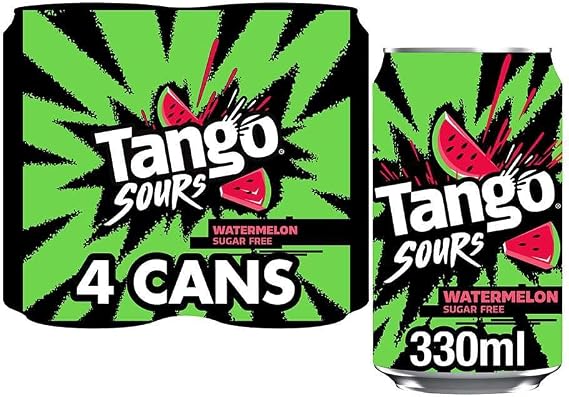 Tango Sours Watermelon Sugar Free 330ml Can (Pack of 4)