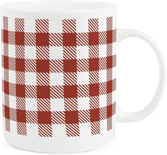 Red Gingham Print Bone China Mug - 400ml Patterned Tea/Coffee Cup Gift