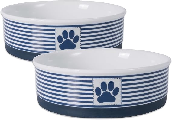 Bone Dry Paw & Patch Seramik Evcil Hayvan Koleksiyonu, Büyük Set, 19 x 6 cm, Deniz Mavisi, 2 Parça