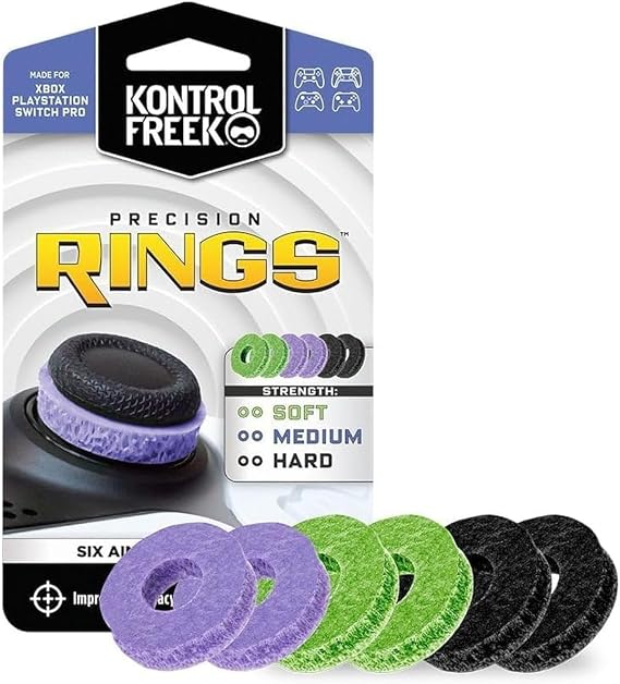 KontrolFreek Precision Rings, Aim Assist Motion Control for Playstation 4 (PS4), PS5, Xbox One, XBX, Switch Pro & Scuf Controller (Black/Purple/Green)