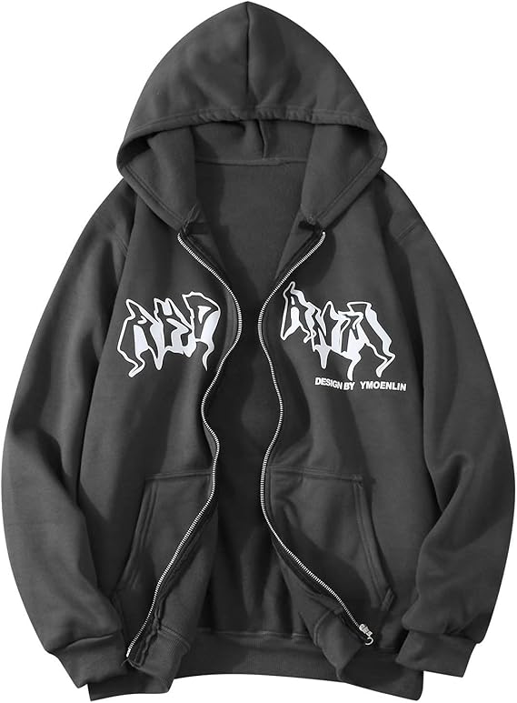 Men's Jacket Full Zip Hoodie Sports Hooded Zip Up Hoodies Hip Hop Sweatshirt Vintage Goth Print Hooded Street Fashion Unisex Drawstring Sweat With Hood 90s E Girl Top Soft Sweatshirt