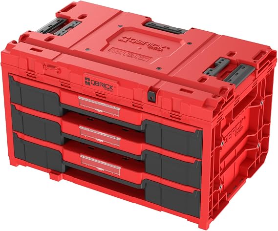 Qbrick - System ONE Drawer 3 Toolbox 2.0 RED Ultra HD - Organiser Storage for Tools Set and Accessories with High Storage Capacity - Made of Durable Plastic - Empty Tool Box