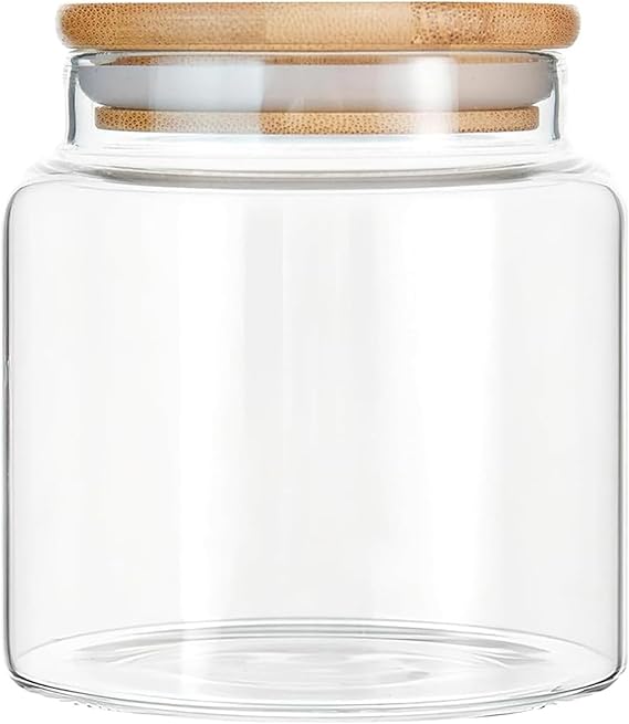 Clear Glass Storage Container Jar with Airtight Lid,500ML/17Oz Candy Jar with Bamboo Lid, Airtight Sealed Canister, Stackable Clear Cylinder Bottle Pantry Jar ,Tea Coffee Sugar Bean Cookie Glass Jars