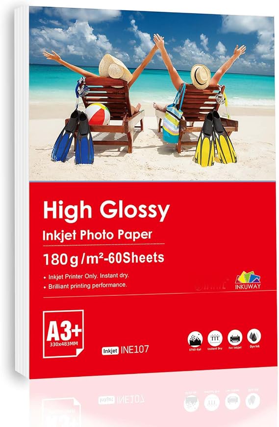 A3+ 60sheets 180Gsm Inkjet Glossy Photo Paper Single Side Printable for Inkjet Printers
