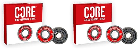 CORE ABEC 9 Skateboard Bearings - Pack of 8 Premium Sealed 608 Bearings for Skateboards, Longboards, Stunt Scooters and Roller Skates (4 Pack, Red ABEC 9)