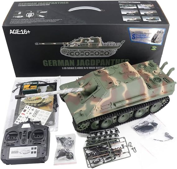 1/16 Scale RC German Jagdpanther Tank Destroyer Vehicle Model 2.4Ghz Radio Controlled Military Battle Tank Toy with Lights & Sounds