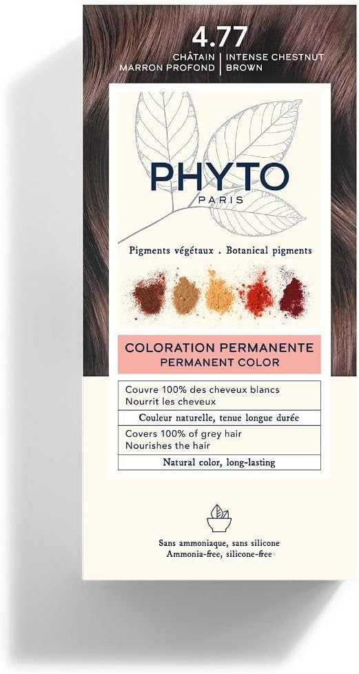 PHYTO Phytocolor Permanent Hair Color, 4.77 Intense Chestnut Brown, with Botanical Pigments, 100% Grey Hair Coverage, Ammonia-free, PPD-free, Resorcin-free, 0.42 oz.